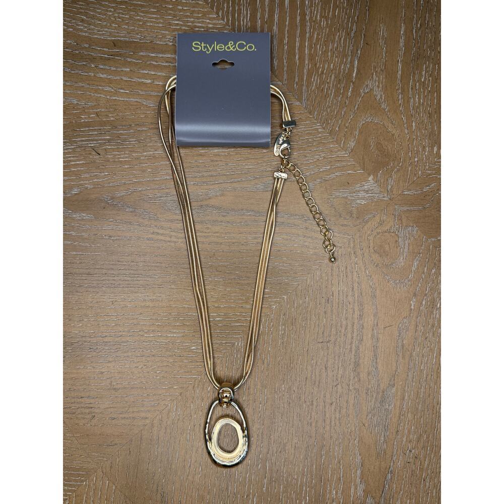 Style & Co Gold Tone Multi Strand Oval Pendant Necklace Adjustable NEW - Picture 4 of 5